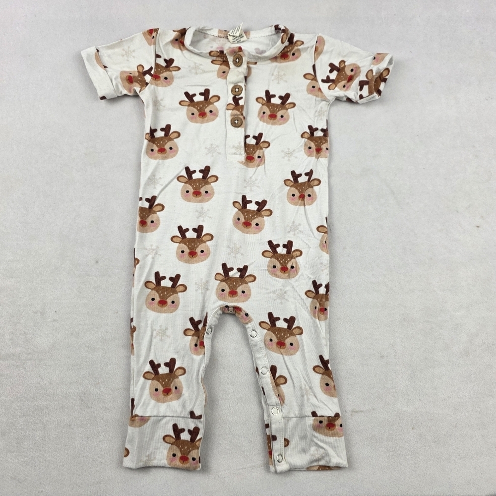 Rudolf The Red Nosed Reindeer Print Bamboo short Sleeve Baby Onesie 6-12M‎